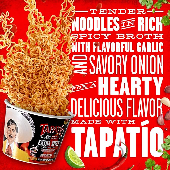 Tapatío Ramen Noodle Soup, Extra Spicy - Microwaveable Big Bowl, 3.88 oz. (110g), 6-Pack
