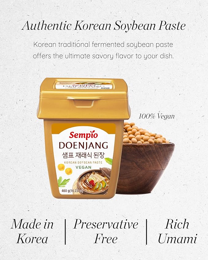 Sempio Doenjang: Traditional Korean Soybean Paste Vegan, Savory Sweet Cooking Base, Fermented Condiment for Soups, Jjigae, Marinades, Preservative Free (16.2 oz / 460g)