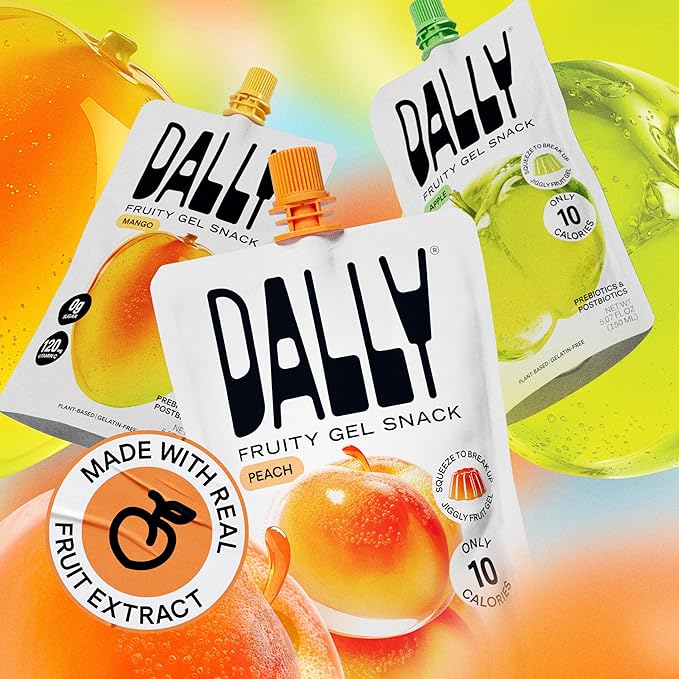 Dally Variety Pack [Mango, Peach & Apple] Drinkable Konjac Jelly 10 Pouches | 10-Calorie Keto, Gluten Free, Sugar Free Korean Fruit Snack | Prebiotics & Postbiotics for Skin, Immune, Weight Management