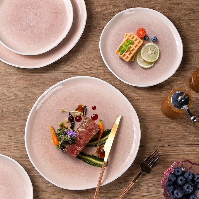AmorArc Ceramic Dinnerware Sets,Handmade Reactive Glaze Stoneware Plates and Bowls Sets,Highly Scratch Resistant | Dishwasher & Microwave Safe Dishes Set,Service for 4 (12pc)