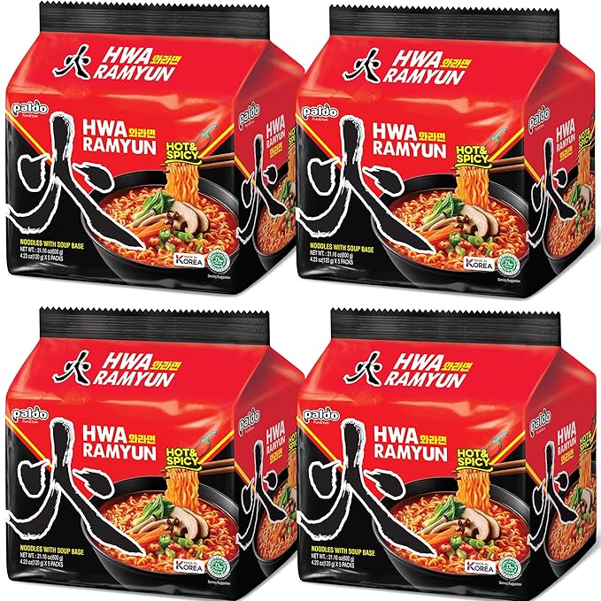 Paldo Hwa Ramyun - with Soy Peptide, Hot & Spicy Noodles, 4.23 Ounce (Pack of 20)