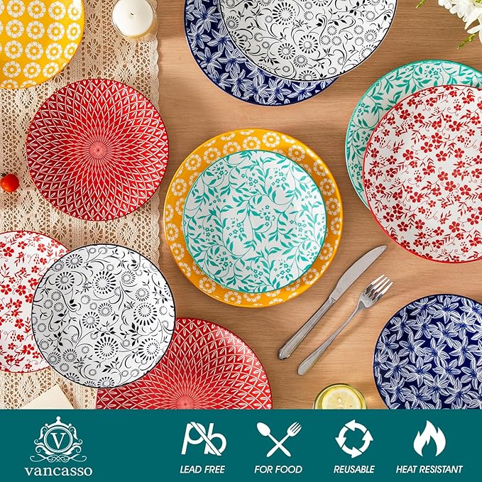 vancasso Ceramic Dinner Plates Set of 6, Large Vintage Plates 10.25 Inch Set of 6 for Kitchen, Porcelain Colorful Plates for Kitchen, Microwave Oven Dishwasher Safe, Vintage Gift, Muted