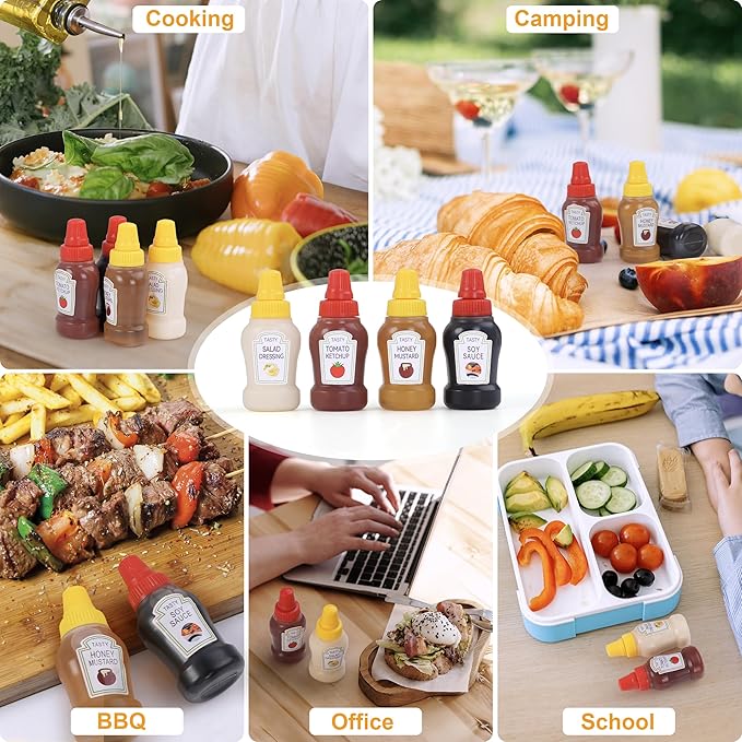 DualFerv 12Pcs Mini Ketchup Bottles, Portable Mini Squeeze Bottle, Mini Sauce Condiment Bottles and Dressing to Go for Lunch(25ml/0.88oz)