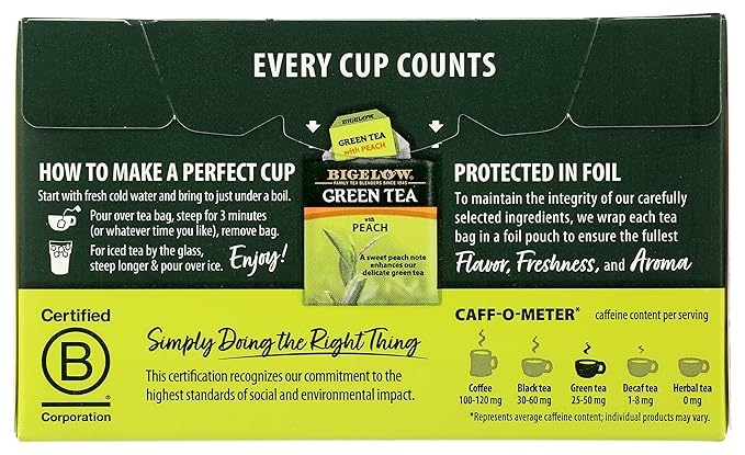 Bigelow Green Tea w/ Peach Tea Bags, 20 ct