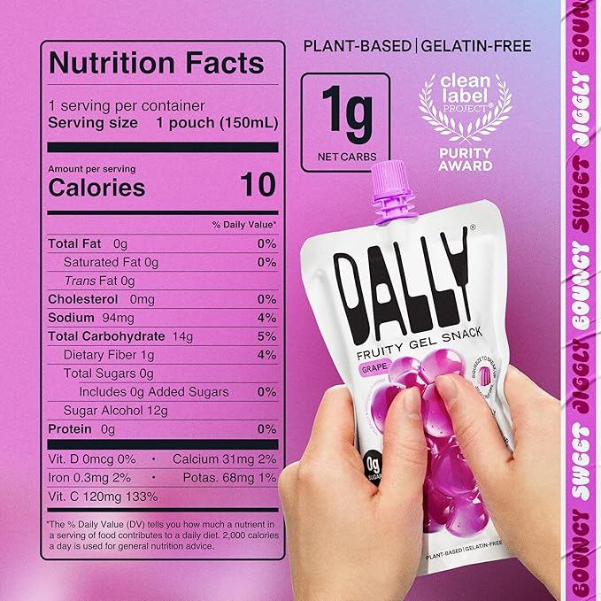 Dally Grape Drinkable Konjac Jelly 10 Pouches | Healthy 10-Calorie, Keto, Gluten Free, Sugar Free Korean Fruit Snack | Prebiotics & Postbiotics for Skin, Immune & Weight Management