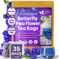 FreshDrinkUS, Premium 35 Blue Butterfly Pea Flowers Tea Bags, 100% Natural and Pure from Butterfly Pea Flowers, Made With Natural Material Tea Bag, No Sugar, No Caffeine, No Gluten, Vegan