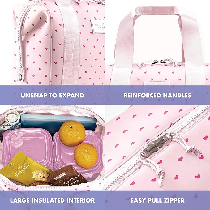 Fit & Fresh Remi Lunch Bag for Women Work – Neoprene Lunch Tote with Containers & Ice Pack, Reusable Meal Prep Lunch Box, Large Capacity, Machine Washable, Tiny Hearts