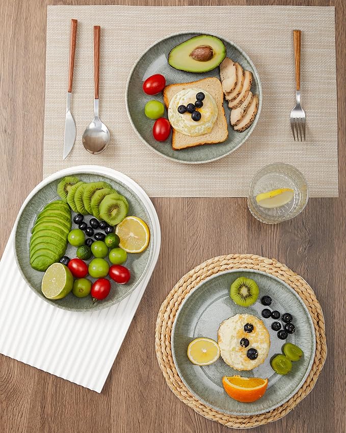 Pokini Ceramic Plates, 8.0 Inch Round Stoneware Salad Plates Use for Dessert, Salad, Appetizer, Microwave and Dishwasher Safe, Scratch Resistant Small Dinner Plate of 6