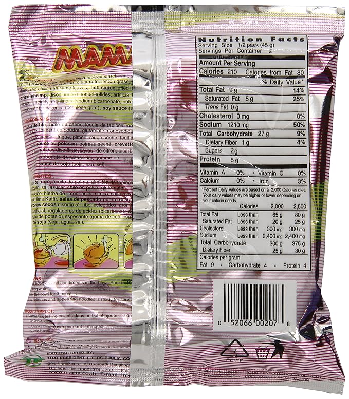 Mama Instant Noodle, Tom Yum Shrimp Spicy Flavor, 3.17 Ounce (Pack of 20)