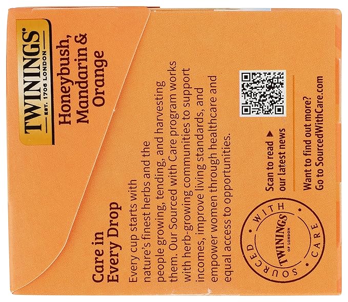 Twinings Honeybush, Mandarin, & Orange Herbal Tea Individually Wrapped Bags, 20 Count (Pack of 1), Naturally Caffeine-Free, Enjoy Hot or Iced, 20 Teabags