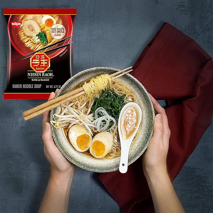 Nissin RAOH Ramen Noodle Soup, Soy Sauce, 3.77 Ounce (Pack of 12)