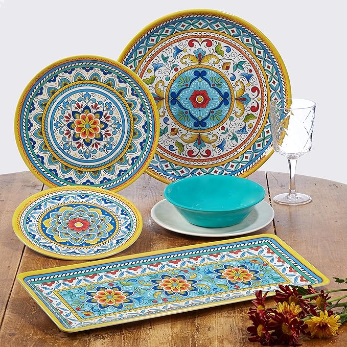 Certified International Portofino 11" Melamine Dinner Plate, Multi Colored, Large, Set of 6