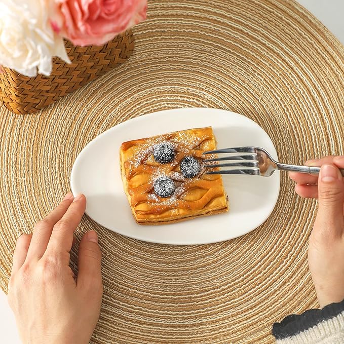 Neaylfe Ceramic Appetizer Plates Set of 6, 6.7 inch Small Dessert Plates, White Salad Plates, Dinnerware Dishes Set for Snacks, Pasta, Side Dishes, Microwave, Oven Safe
